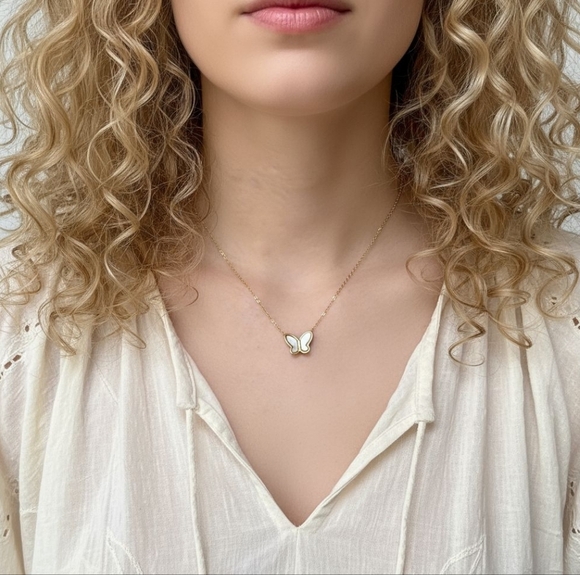 Whimsical Butterfly 18K Gold Plated Stainless Steel Mother Of Pearl Set - Picture 4 of 11